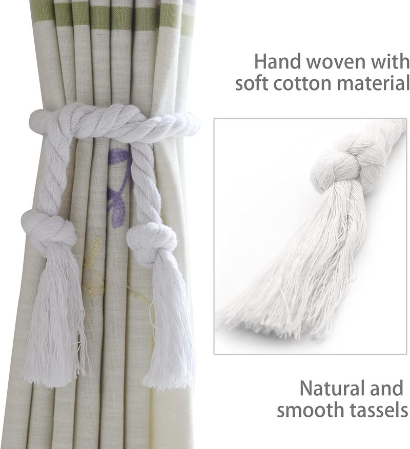Yteseery 8 Pack Curtain Rope Tiebacks, Outdoor Curtain Tiebacks, Natural Cotton Curtain Holders, Village Rural Rustic Boho Curtain Holdbacks, Curtain Ties Rope for Patio Drapery Pergola Drapes, White - Image 3